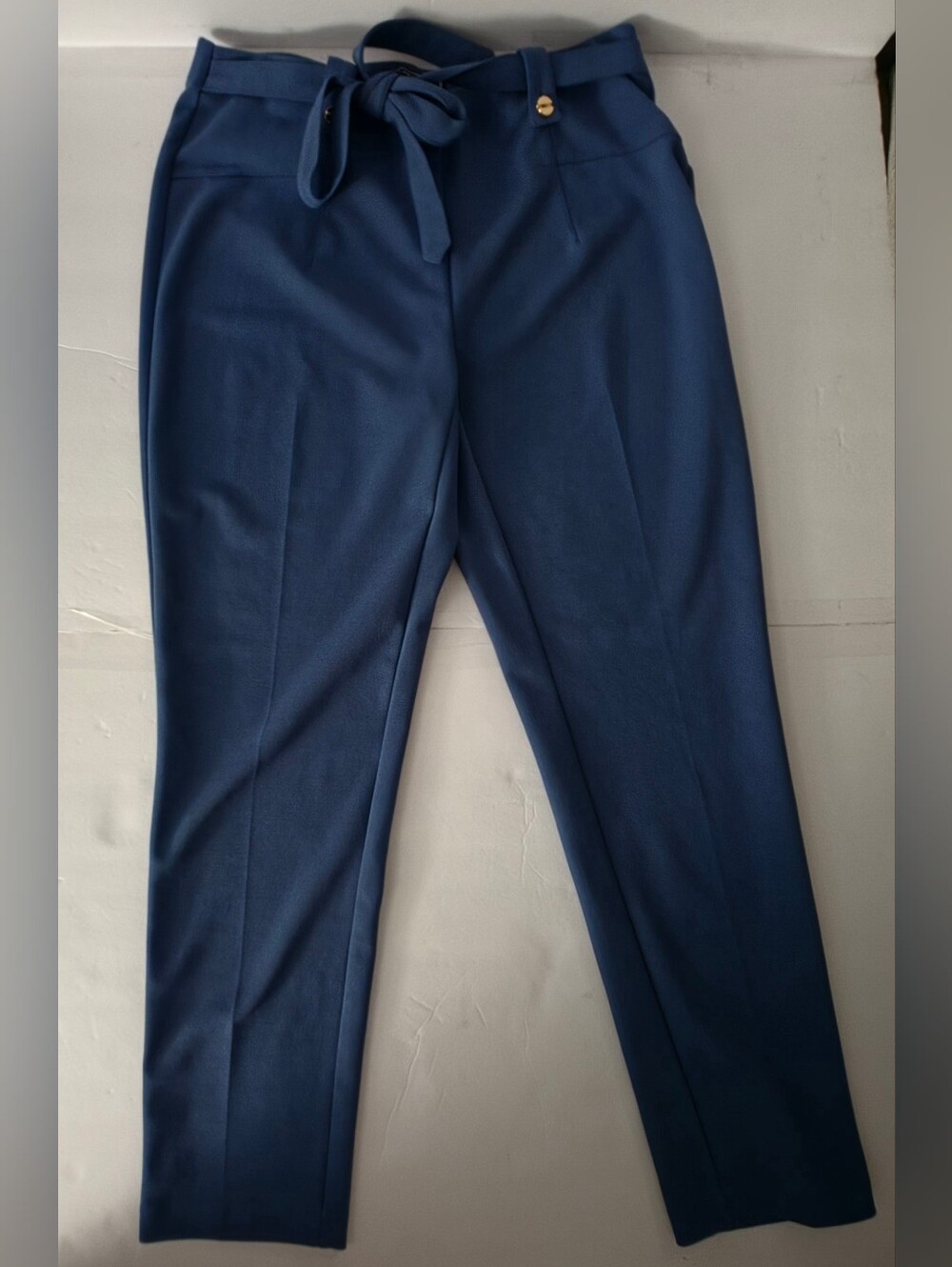 Women's Navy Tapered Trousers with Waist Tie